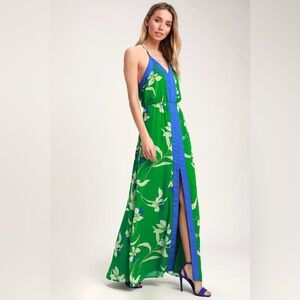 Lulus Walk On The Beach Green Floral Print Maxi Dress